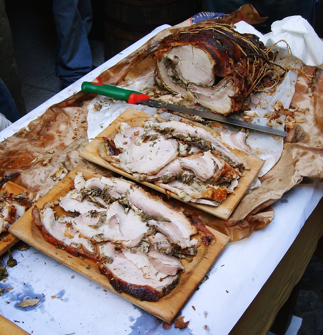 Sliced herb-roasted porchetta